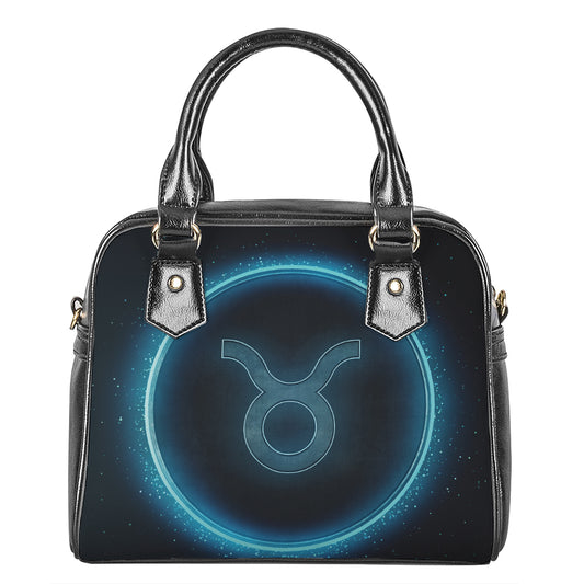 Blue Taurus Zodiac Sign Print Shoulder Handbag