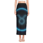 Blue Taurus Zodiac Sign Print Side Slit Maxi Skirt