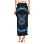 Blue Taurus Zodiac Sign Print Side Slit Maxi Skirt