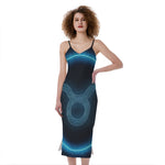 Blue Taurus Zodiac Sign Print Slim Fit Midi Cami Dress