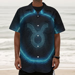 Blue Taurus Zodiac Sign Print Textured Short Sleeve Shirt