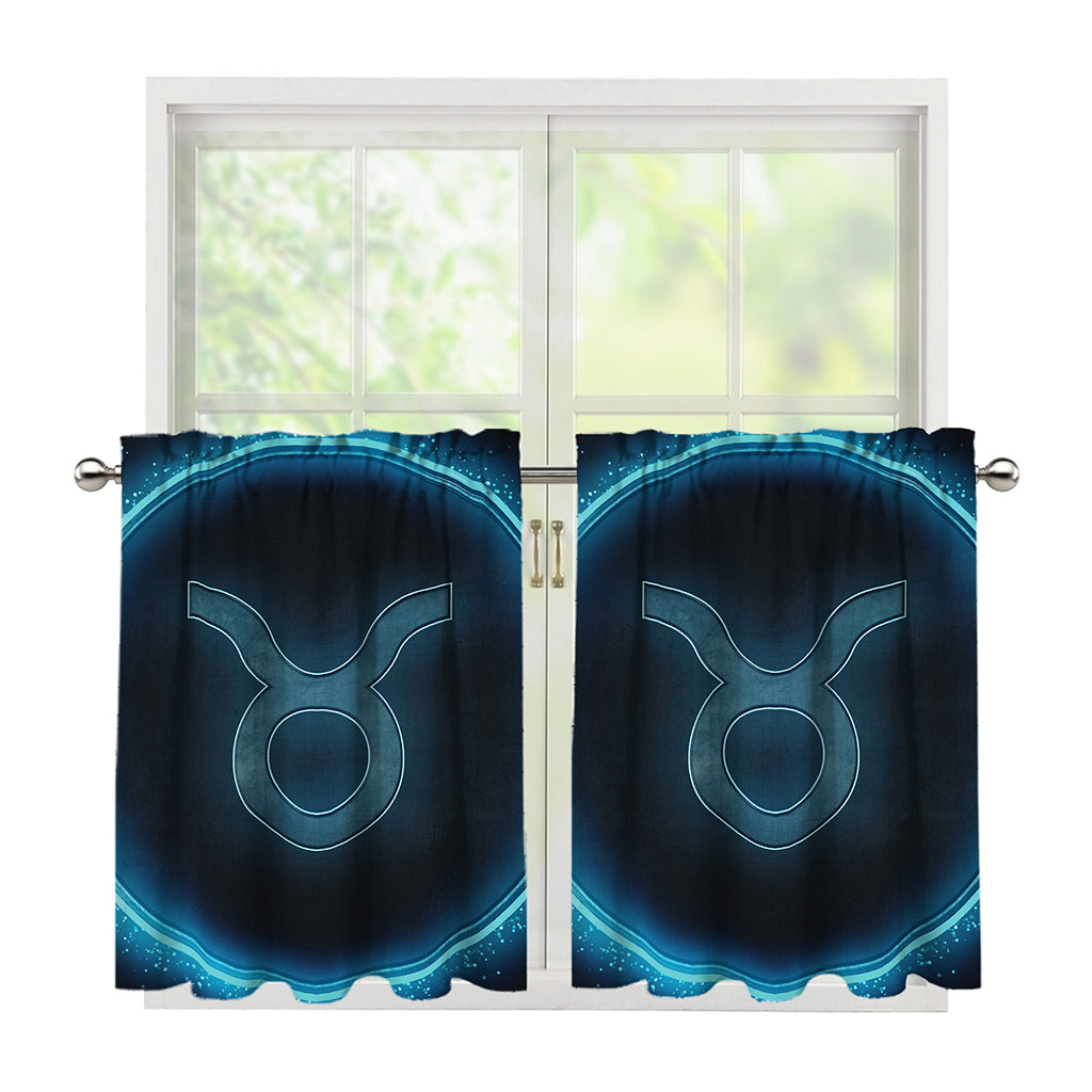 Blue Taurus Zodiac Sign Print Tier Curtains