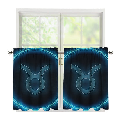 Blue Taurus Zodiac Sign Print Tier Curtains
