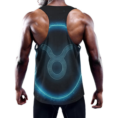 Blue Taurus Zodiac Sign Print Training Tank Top
