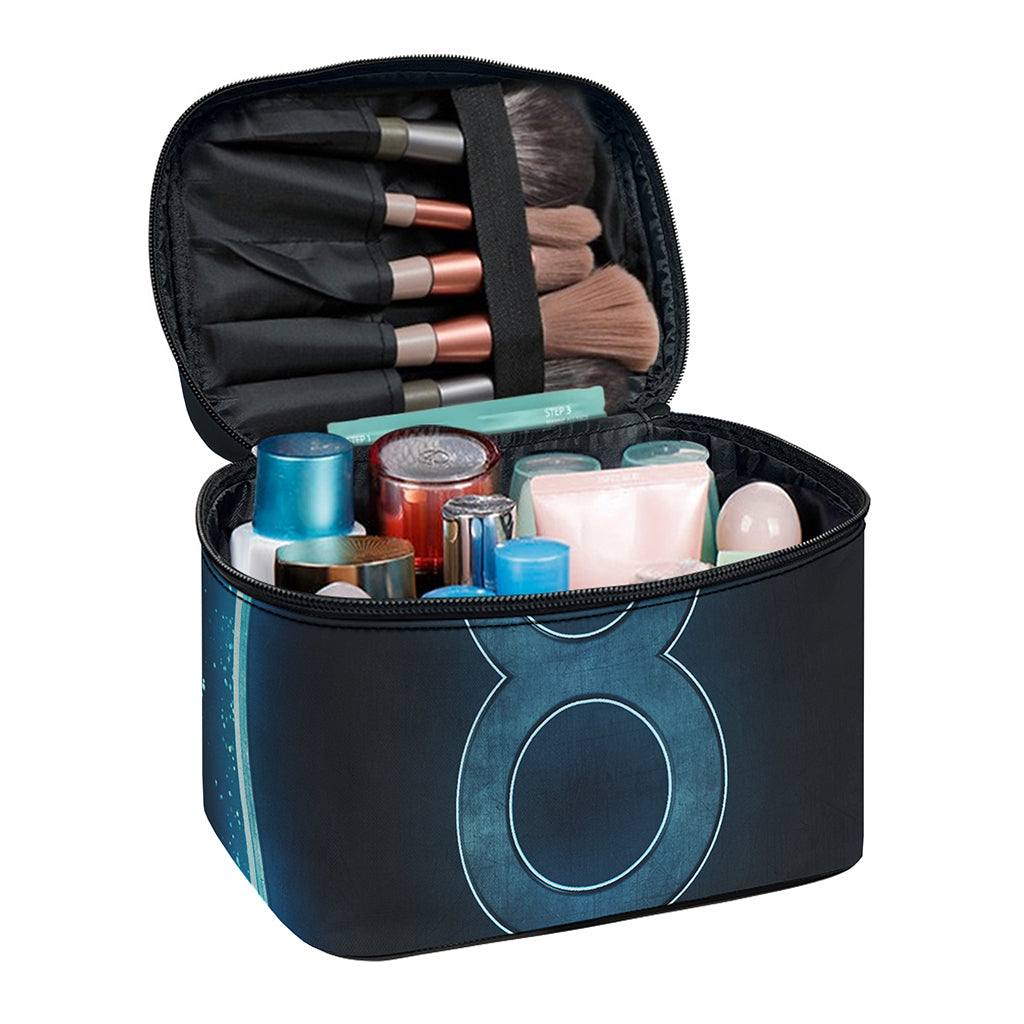 Blue Taurus Zodiac Sign Print Travel Makeup Bag