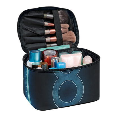 Blue Taurus Zodiac Sign Print Travel Makeup Bag
