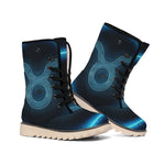Blue Taurus Zodiac Sign Print Winter Boots