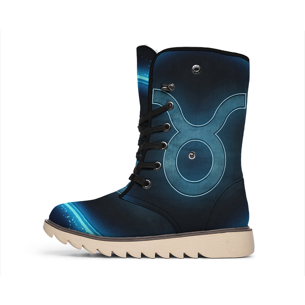 Blue Taurus Zodiac Sign Print Winter Boots