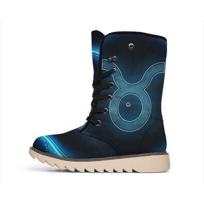 Blue Taurus Zodiac Sign Print Winter Boots
