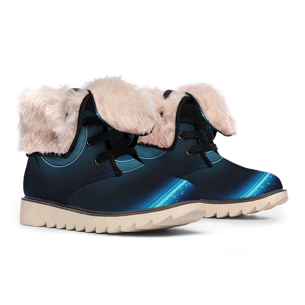 Blue Taurus Zodiac Sign Print Winter Boots