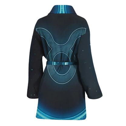 Blue Taurus Zodiac Sign Print Women's Bathrobe