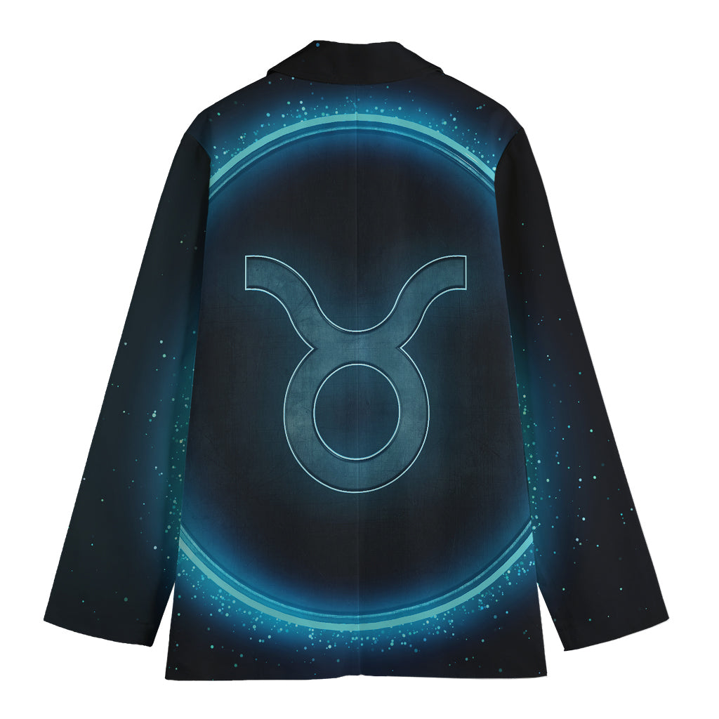 Blue Taurus Zodiac Sign Print Women's Cotton Blazer