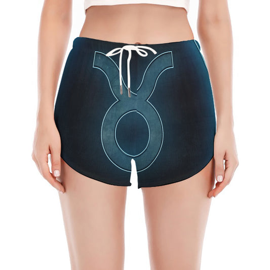 Blue Taurus Zodiac Sign Print Women's Split Running Shorts