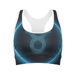 Blue Taurus Zodiac Sign Print Women's Sports Bra