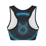Blue Taurus Zodiac Sign Print Women's Sports Bra
