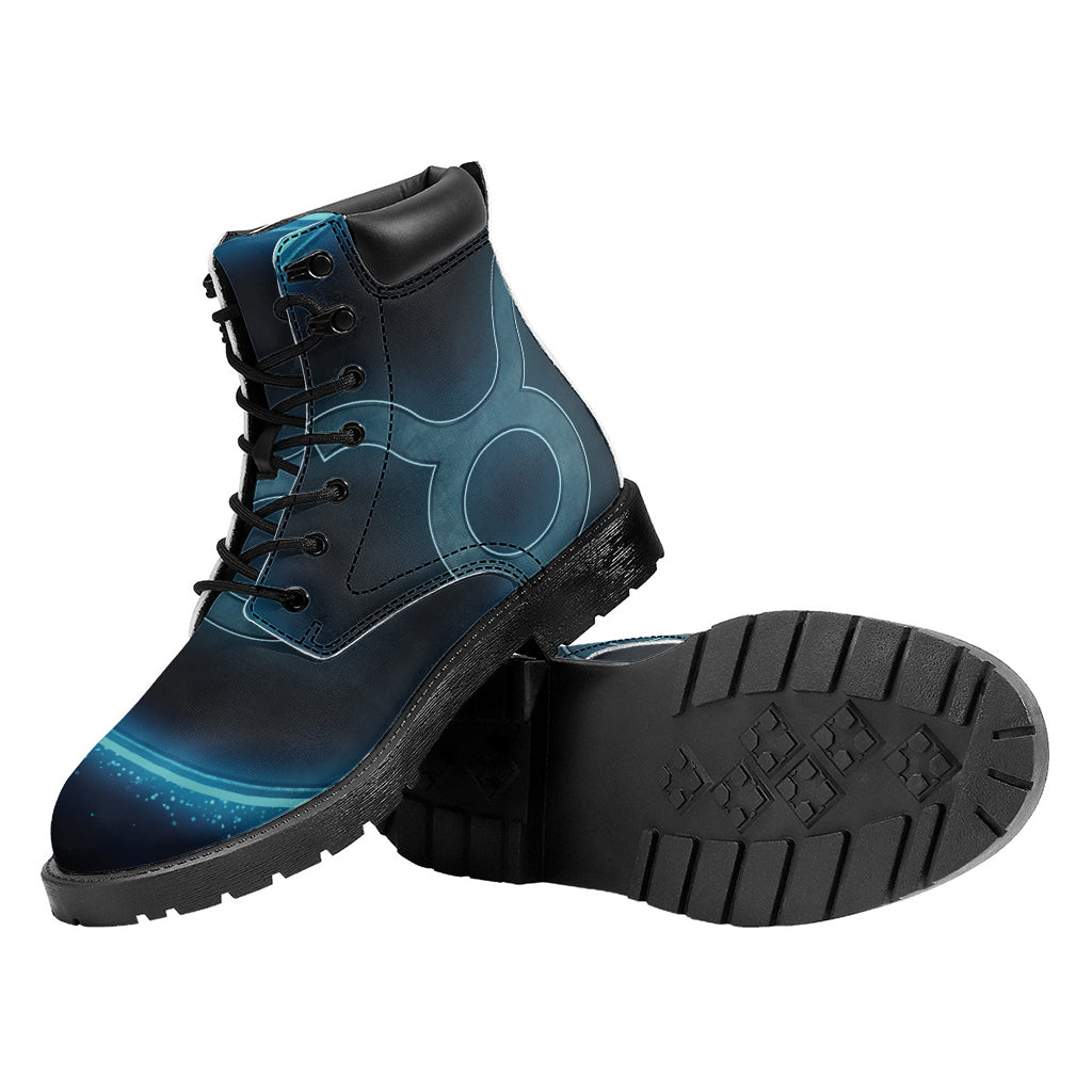 Blue Taurus Zodiac Sign Print Work Boots