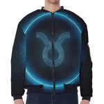 Blue Taurus Zodiac Sign Print Zip Sleeve Bomber Jacket