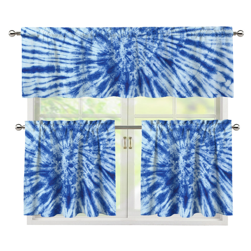 Blue Tie Dye Print 3 Piece Kitchen Curtains