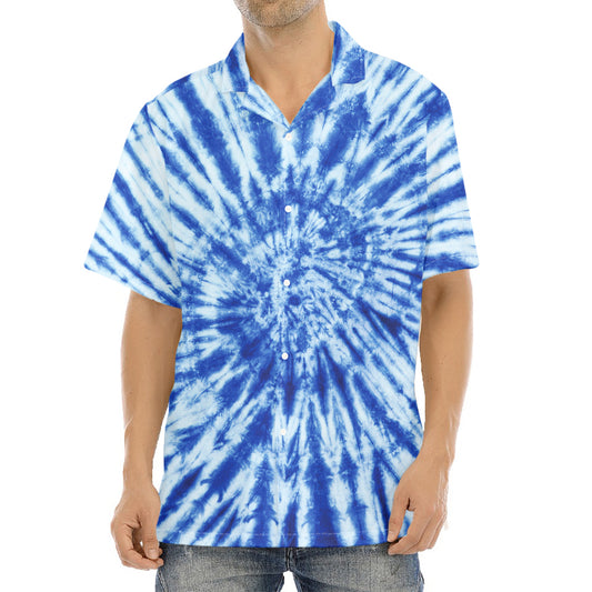Blue Tie Dye Print Aloha Shirt