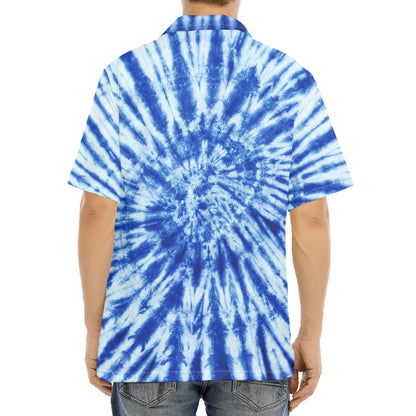 Blue Tie Dye Print Aloha Shirt