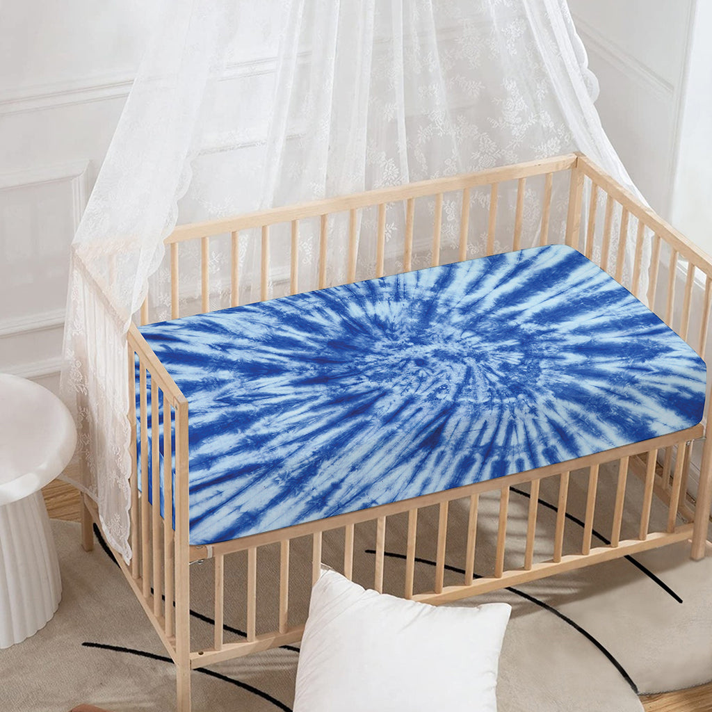 Blue Tie Dye Print Baby Crib Sheet