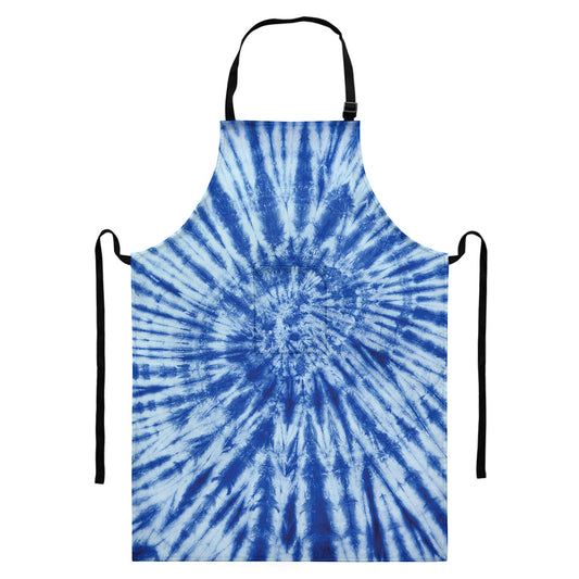 Blue Tie Dye Print Bib Apron With Pocket