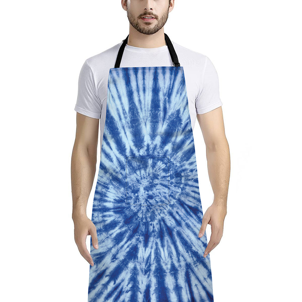 Blue Tie Dye Print Bib Apron With Pocket