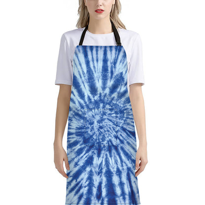Blue Tie Dye Print Bib Apron With Pocket