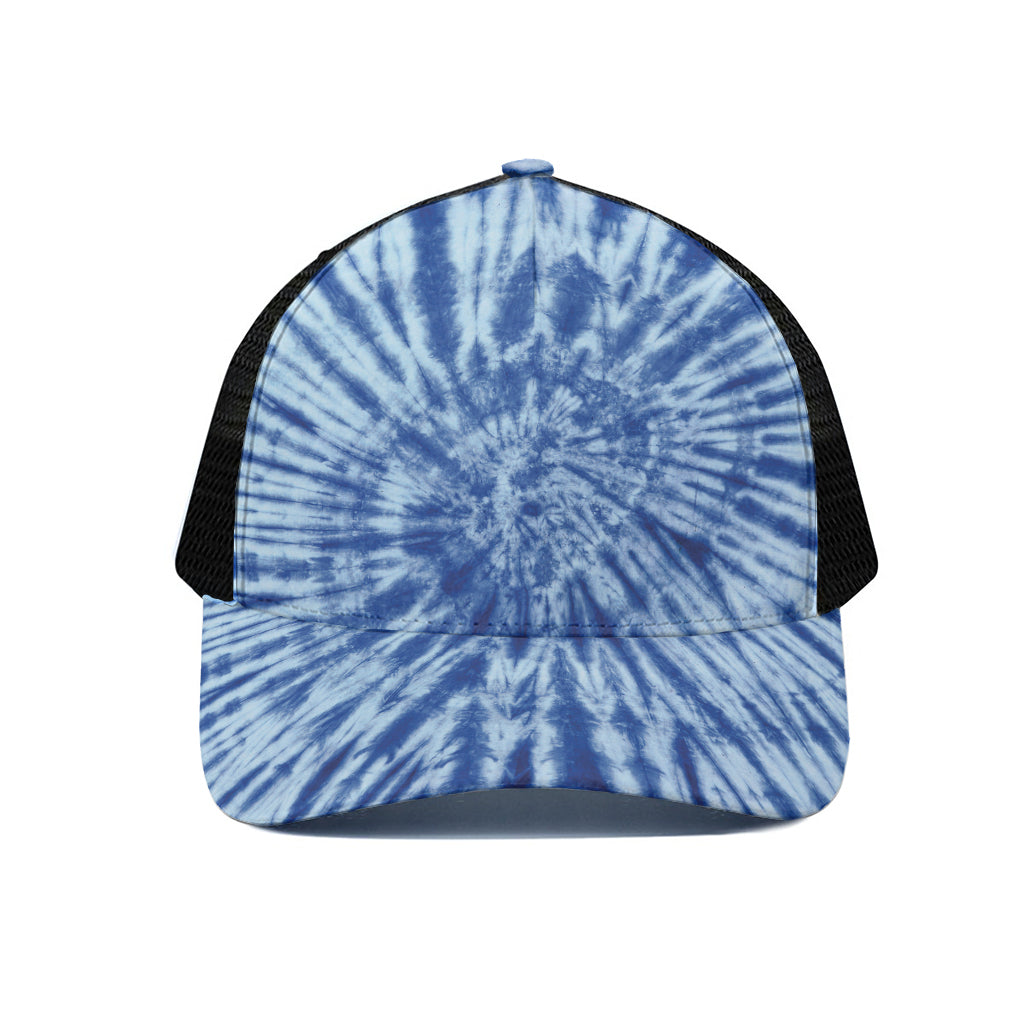 Blue Tie Dye Print Black Mesh Trucker Cap