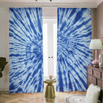 Blue Tie Dye Print Blackout Pencil Pleat Curtains