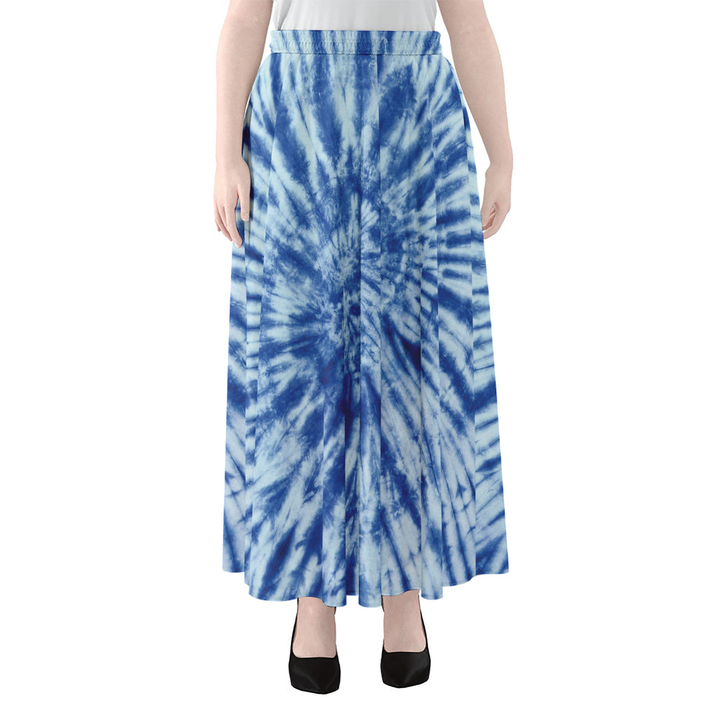 Blue Tie Dye Print Chiffon Maxi Skirt