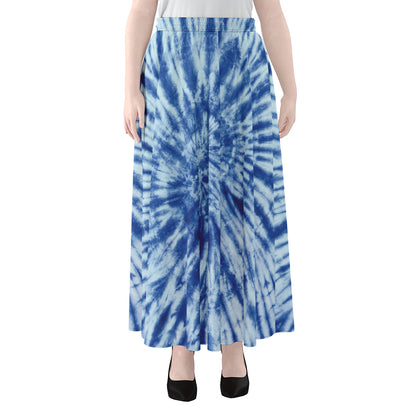 Blue Tie Dye Print Chiffon Maxi Skirt