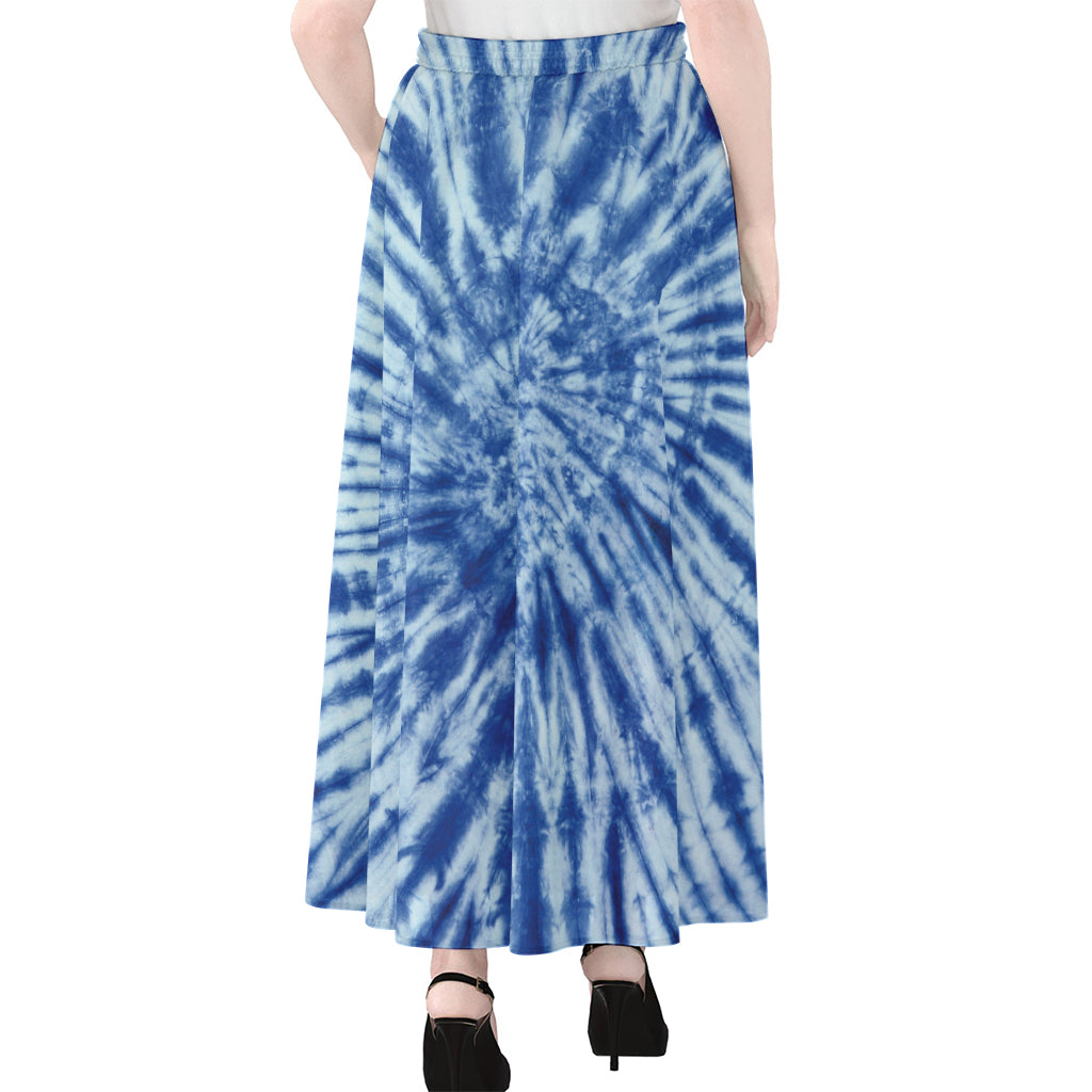 Blue Tie Dye Print Chiffon Maxi Skirt