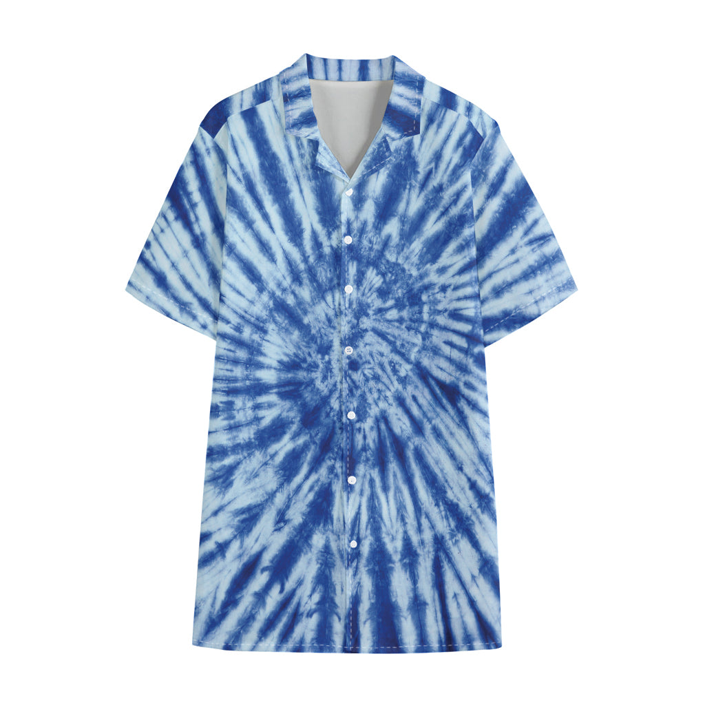 Blue Tie Dye Print Cotton Hawaiian Shirt