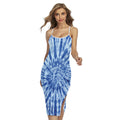 Blue Tie Dye Print Cross Back Cami Dress