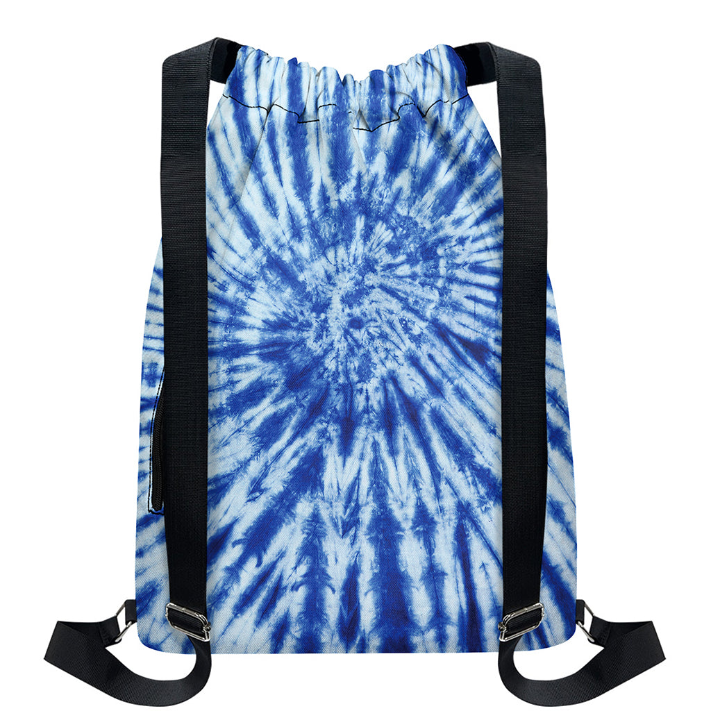 Blue Tie Dye Print Drawstring Backpack
