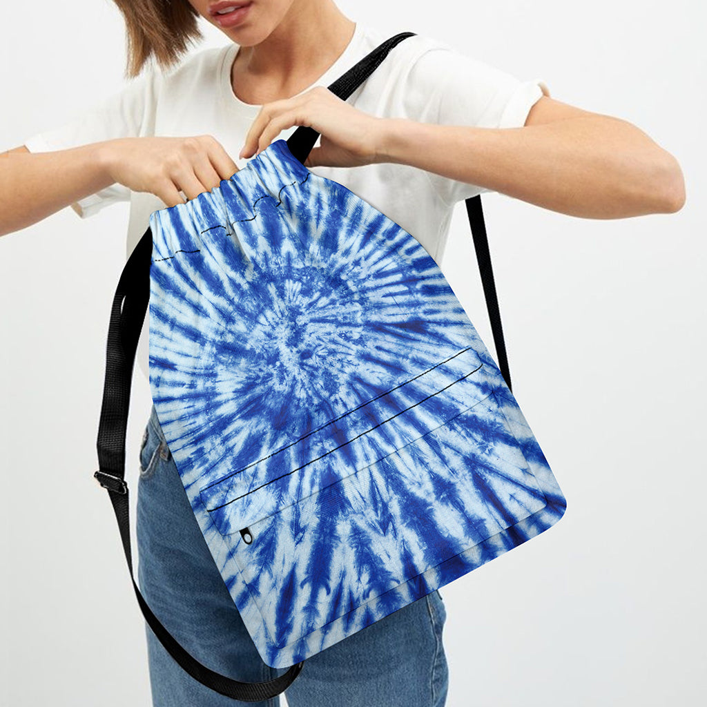 Blue Tie Dye Print Drawstring Backpack