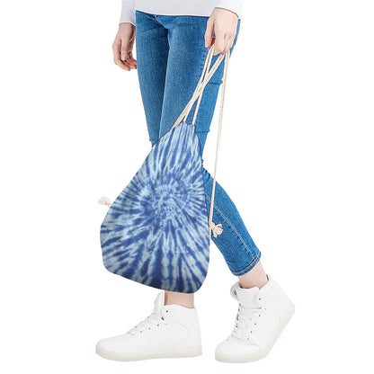 Blue Tie Dye Print Drawstring Bag