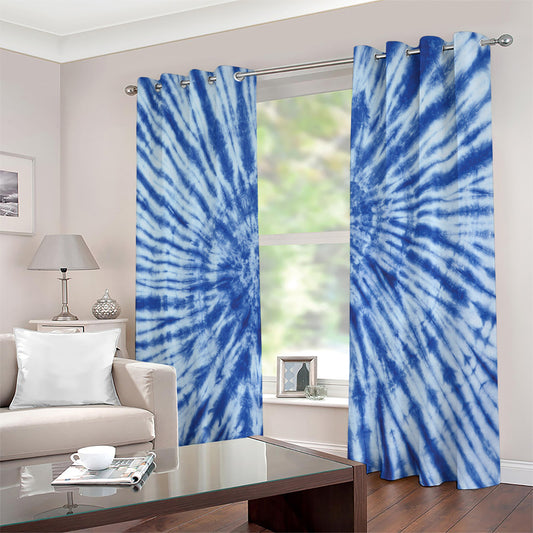 Blue Tie Dye Print Extra Wide Grommet Curtains