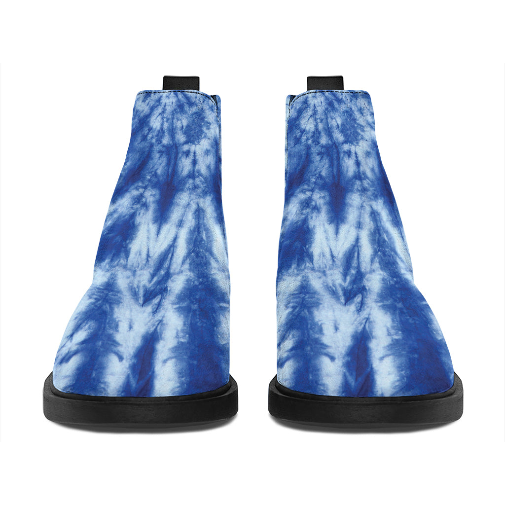 Blue Tie Dye Print Flat Ankle Boots