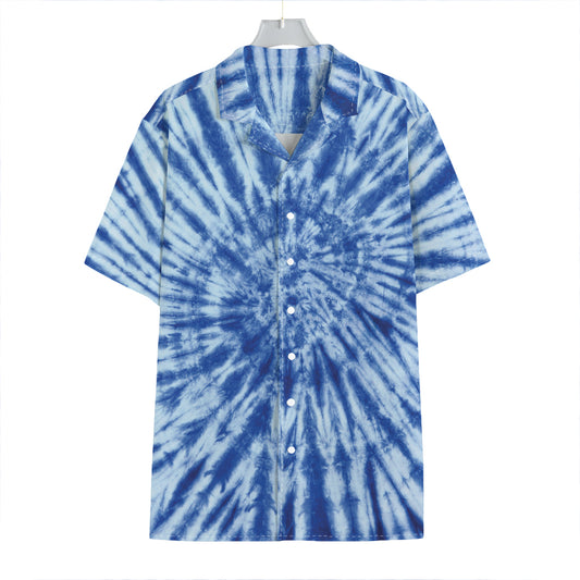 Blue Tie Dye Print Hawaiian Shirt
