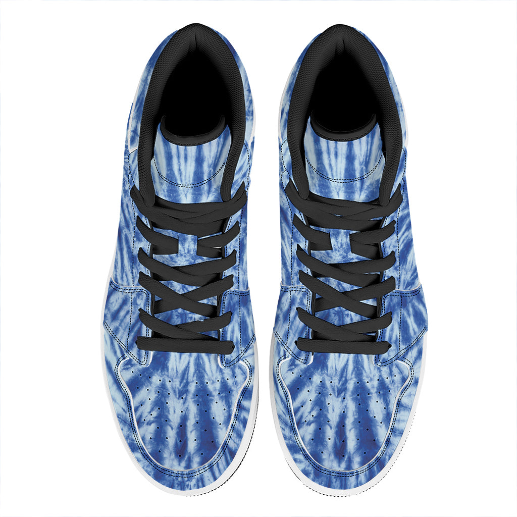 Blue Tie Dye Print High Top Leather Sneakers
