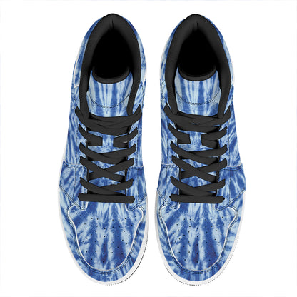 Blue Tie Dye Print High Top Leather Sneakers