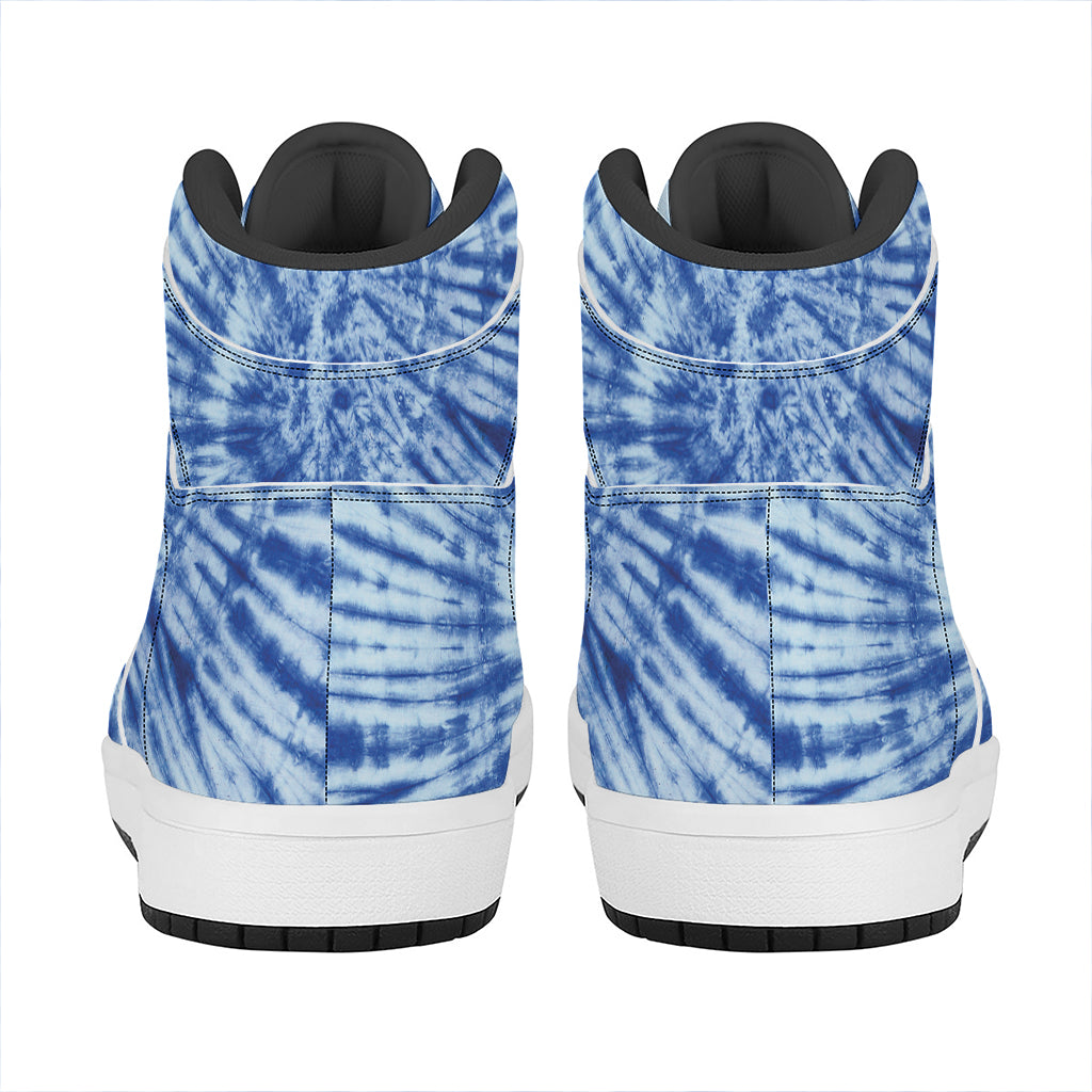 Blue Tie Dye Print High Top Leather Sneakers