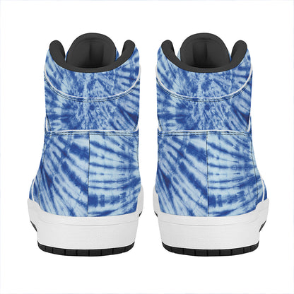 Blue Tie Dye Print High Top Leather Sneakers