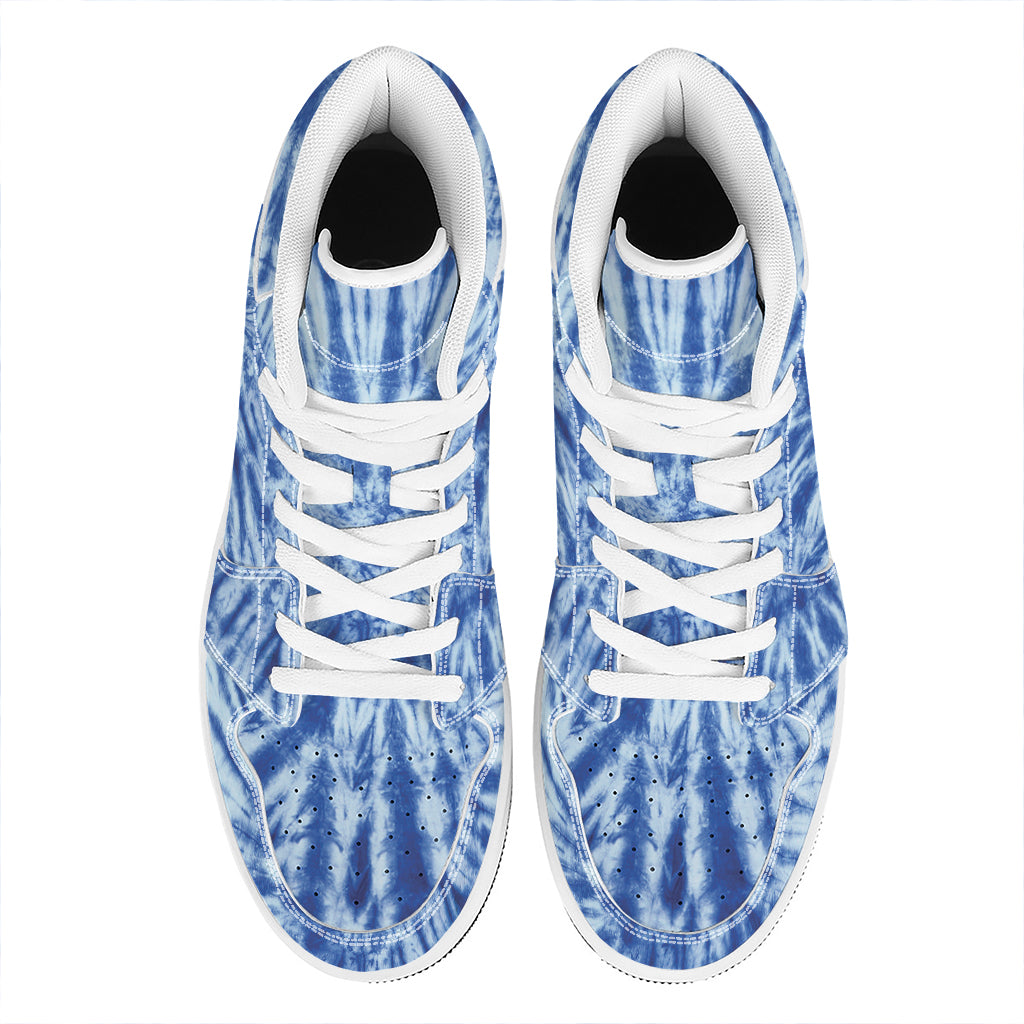 Blue Tie Dye Print High Top Leather Sneakers