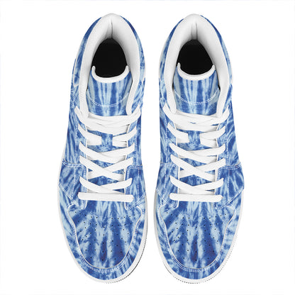 Blue Tie Dye Print High Top Leather Sneakers