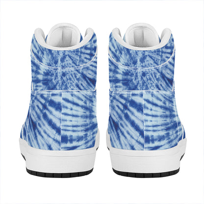 Blue Tie Dye Print High Top Leather Sneakers