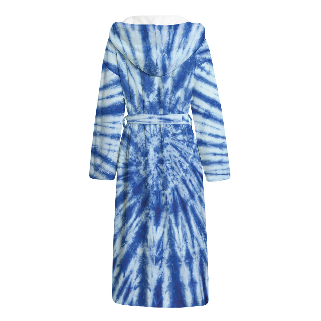 Blue Tie Dye Print Hooded Bathrobe