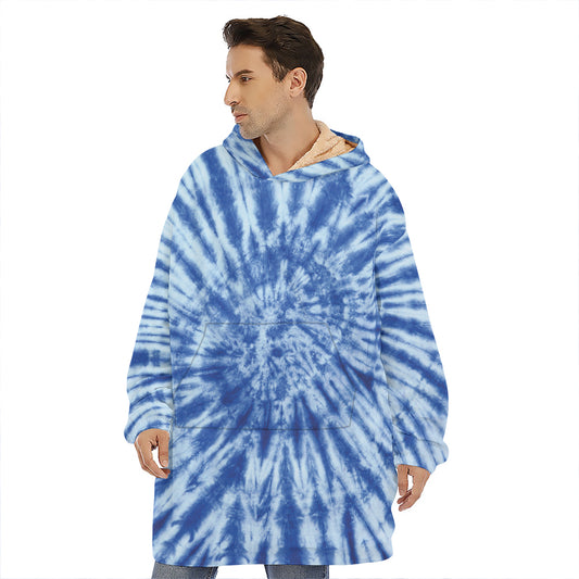 Blue Tie Dye Print Hoodie Blanket